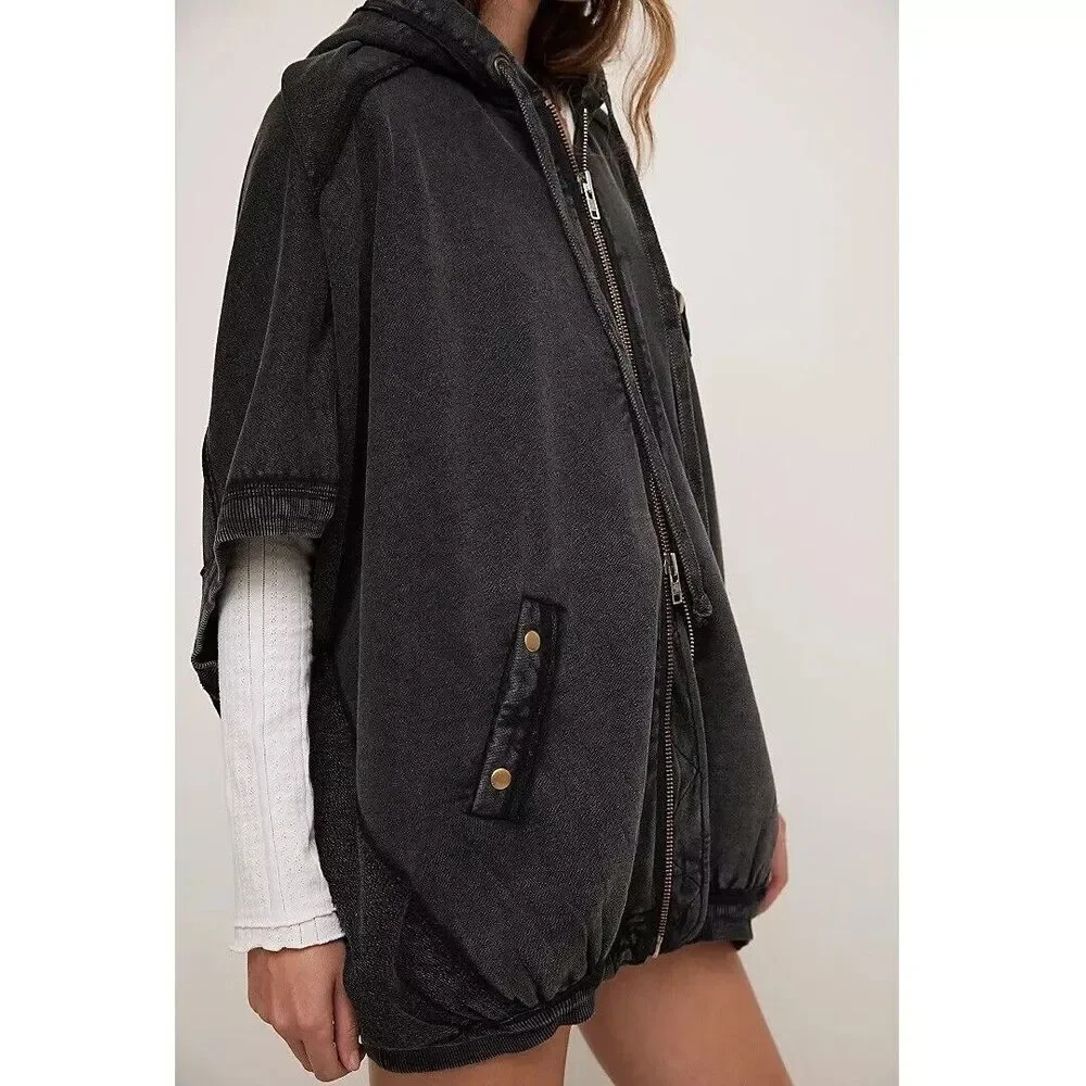 Free People We The Free What's Next Poncho Vest Jacket Hoodie Cotton L 282673 - Picture 3 of 9